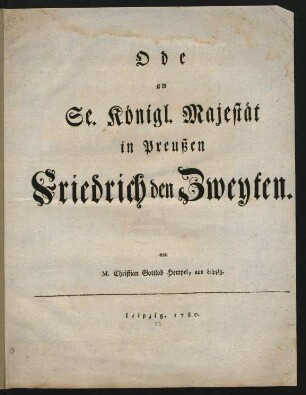 Ode an Se. Königl. Majestät in Preußen Friedrich den Zweyten