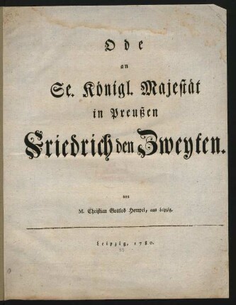 Ode an Se. Königl. Majestät in Preußen Friedrich den Zweyten