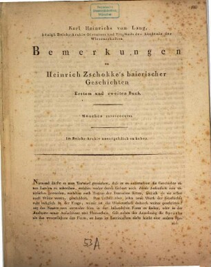 Bemerkungen zu Heinrich Zschokke's Baierischen Geschichten