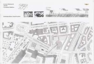 Städtebauliche Ordnung des Raumes der Messe Berlin Schinkelwettbewerb 1998: Lageplan 1:1000, perspektivische Ansichten (Vogelschau), Modellsimulationen, Geländeschnitt