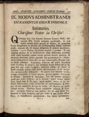 IX. Modus Administrandi Sacramentum Coenæ Dominicæ [...]