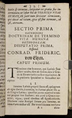 Sectio Prima Ostendens Doctrinam De Termino Vitæ Humanæ Orthodoxsam.