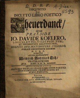 Disquisitio De Inclyto Libro Poetico Theuerdanck