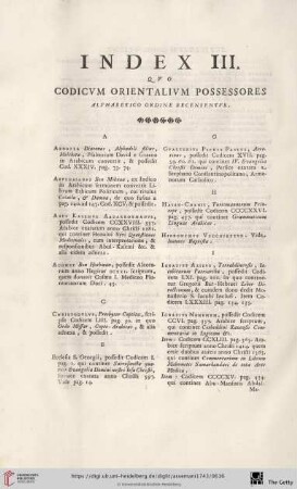 Index III. qvo Codicvm Orientalivm Possessores [...]