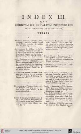 Index III. qvo Codicvm Orientalivm Possessores [...]