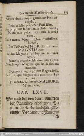 Cap. LXVII. Wie nach der von denen Alliirten bey Ramellies erhaltenen Victorie die Niederländische Provintzien Braband und Flandern, sich an König Carln III. in Spanien ergeben