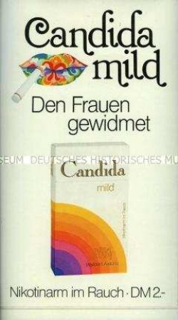 Werbeaufkleber für "Candida mild"-Zigaretten, "Den Frauen gewidmet"