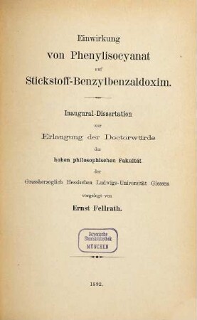 Einwirkung von Phenylisocyanat auf Stickstoff-Benzylbenzaldoxim