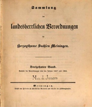 Sammlung der landesherrlichen Verordnungen im Herzogthum Sachsen-Meiningen, 13. 1857/58