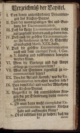 Verzeichnüß der Kapitel.