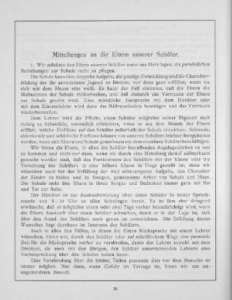 Mitteilungen an die Eltern unserer Schüler.