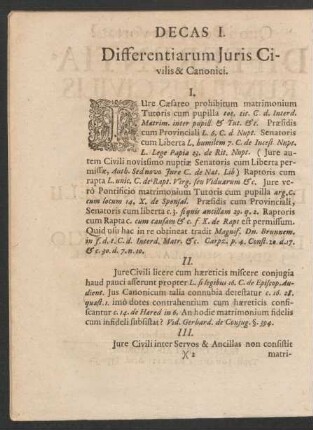Decas I. Differentiarum Iuris Civilis & Canonici.