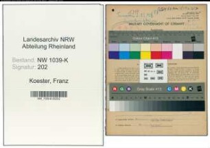 Entnazifizierung Franz Koester , geb. 16.10.1897 (Bahnbeamter)