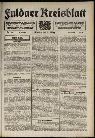 Erste Ausgabe vom Mittwoch, den 12. März 1913.