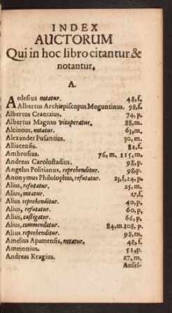 Index Auctorum Qui n hoc libro citantur & notantur.