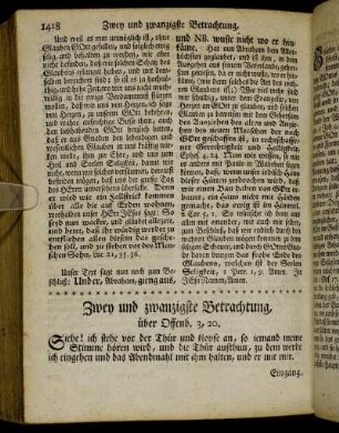 Zwey und zwanzigste Betrachtung, über Offenb. 3, 20. - Vier und zwanzigste Betrachtung, über Offenb. 20, 6.