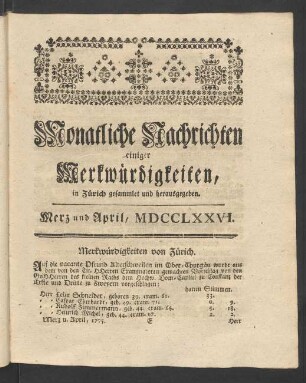 Merz und April, MDCCLXXVI