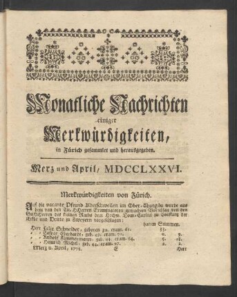 Merz und April, MDCCLXXVI