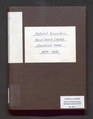 Namensverzeichnis zum Geburtenregister Brackwede, 1874 - 1878