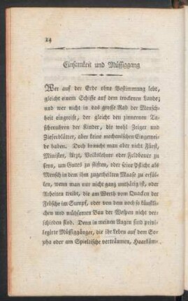 Einsamkeit und Müssiggang