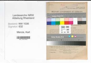 Entnazifizierung Karl Menze , geb. 06.09.1900 (Kaufmaennischer Angestellter)