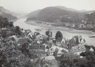 Stadt Wehlen, Blick zum Rauenstein, elbaufwärts von Westen gesehen