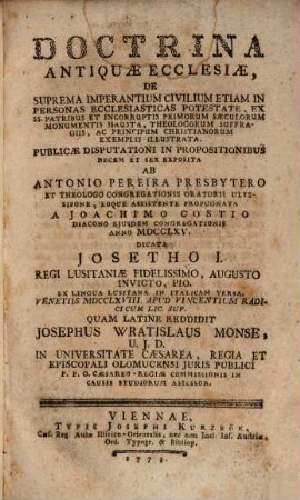 Doctrina antiquae ecclesiae de suprema imperantium civilium etiam in personas ecclesiasticas potestate