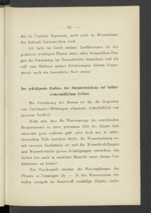 Der schädigende Einfluss der Donauversinkung auf kulturwirtschaftlichem Gebiete