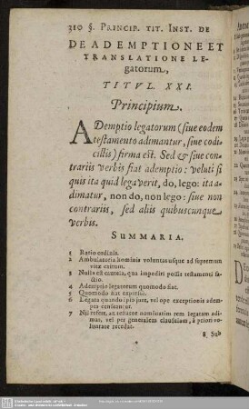 De Ademptione Et Translatione Legatorum, Titul. XXI