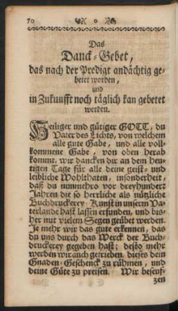 Das Danck-Gebet, das nach der Predigt andächtig gebetet worden, und in Zukunfft noch täglich kan gebetet werden