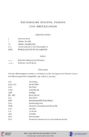 Editorische Zeichen, Indizes und Abkürzungen