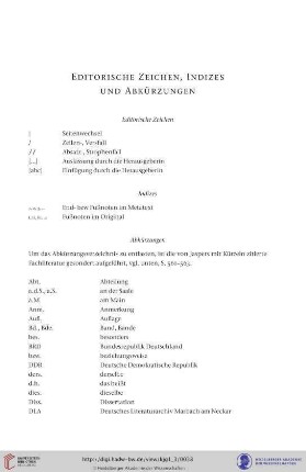 Editorische Zeichen, Indizes und Abkürzungen