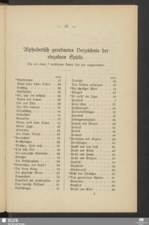 Alphabetisch geordnetes Verzeichnis der einzelnen Spiele