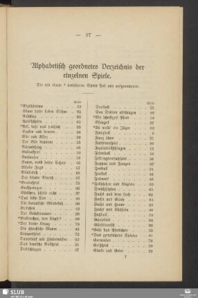 Alphabetisch geordnetes Verzeichnis der einzelnen Spiele