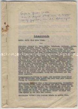 Maschinenschriftliches Tagebuch (Abschrift) eines im Ersten Weltkrieg gefallenen Kriegsfreiwilligen über den Zeitraum März bis Juli 1918