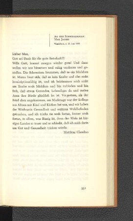 An den Schwiegersohn Max Jacobi Wandsbeck, den 20. Juni 1810