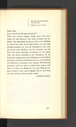 An den Schwiegersohn Max Jacobi Wandsbeck, den 20. Juni 1810