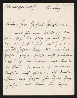 Brief von Lou Andreas-Salomé an Gerhart Hauptmann
