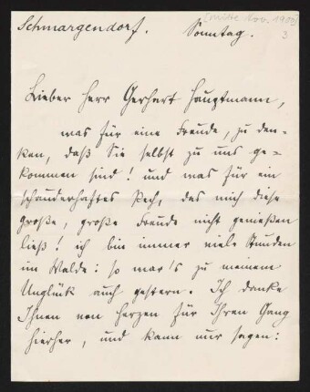 Brief von Lou Andreas-Salomé an Gerhart Hauptmann