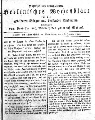 Hundert und achtes Stueck, Sonnabend, den 26. Januar 1811.