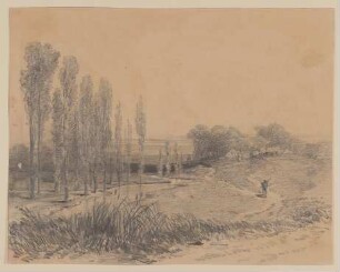 Flusslandschaft mit Pappeln und einem Wanderer [aus Mappe III aus dem Sommerhoff-Nachlass]