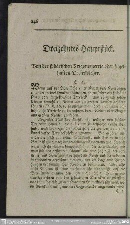 Dreizehntes Hauptstück. Von der sphärischen Trigonometrie oder kugelhaften Dreieckslehre