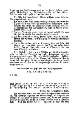 Zulassung ehemaliger, in das Heer eingestellter Zöglinge des Kadettenkorps zur Notreifeprüfung an einer höheren Lehranstalt : [B. Höhere Lehranstalten für die männliche Jugend]