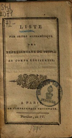 Liste par ordre alphabétique des représentans du peuple au corps législatif
