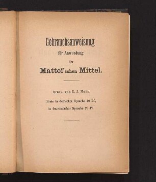 Gebrauchsanweisung für Anwendung der Mattei'schen Mittel