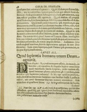 Caput III. Quod sapientia humana unum Deum agnovit.
