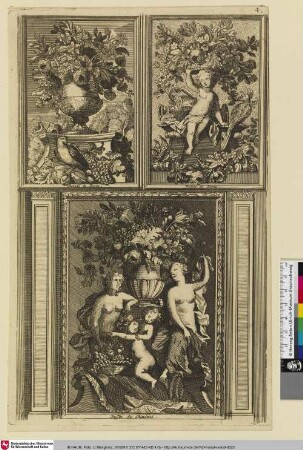 Dessus de Porte.; Deßus de Porte.; Dessus de Chiminée. [Vorlageblatt für zwei Supraporten und ein Kaminstück]