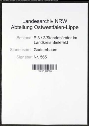 Heiratsregister Standesamt Gadderbaum