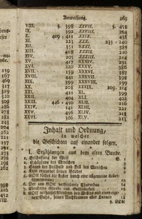 Inhalt und Ordnung, in welcher die Geschichten auf einander folgen.