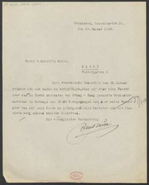 Brief an B. Schott's Söhne : 24.01.1914